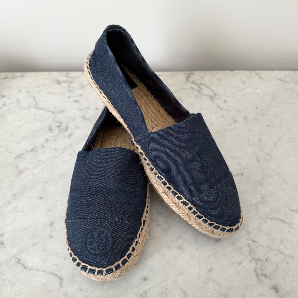 Tory Burch Dark Blue Denim Flat Espadrille size 8 - Picture 2 of 8